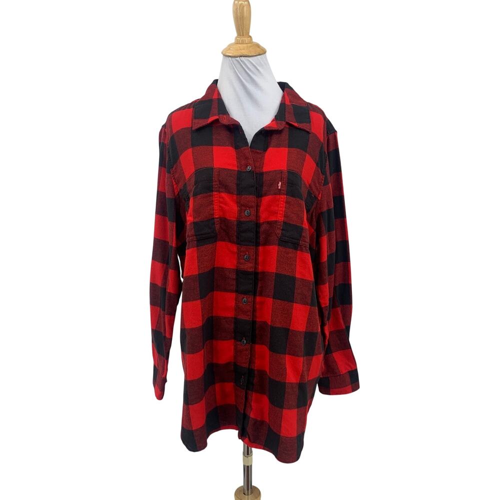 Levis Shirt Womens 1X Plus Buffalo Soft Flannel Plaid Button Up Long Sleeve Top